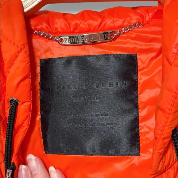 Philipp Plein Orange Quilted Gilet Puffer Vest with Black Details Size Large - Picture 3 of 12